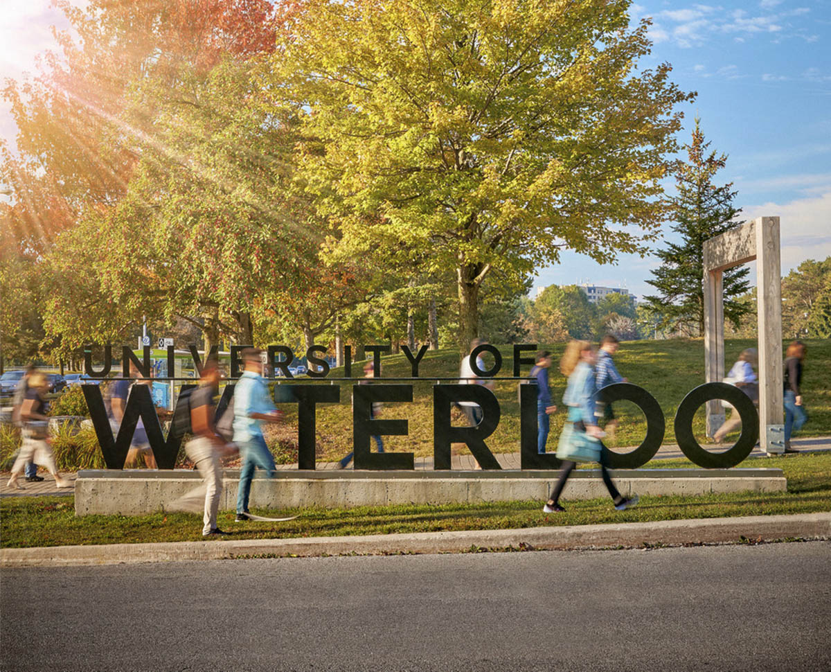 Image shows students on the University of Waterloo Campus