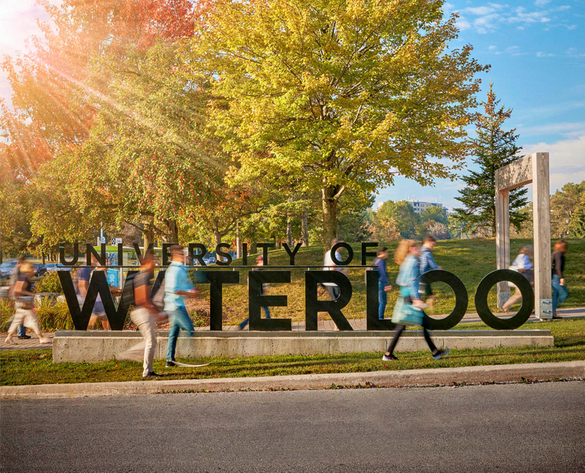 Image shows students on the University of Waterloo Campus